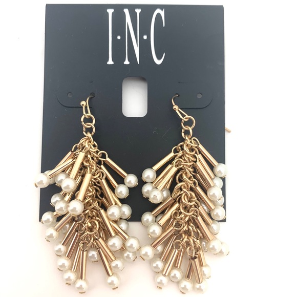INC International Concepts Jewelry - 4/$25 INC Pearl Shaky Dangle Gold Earrings NEW